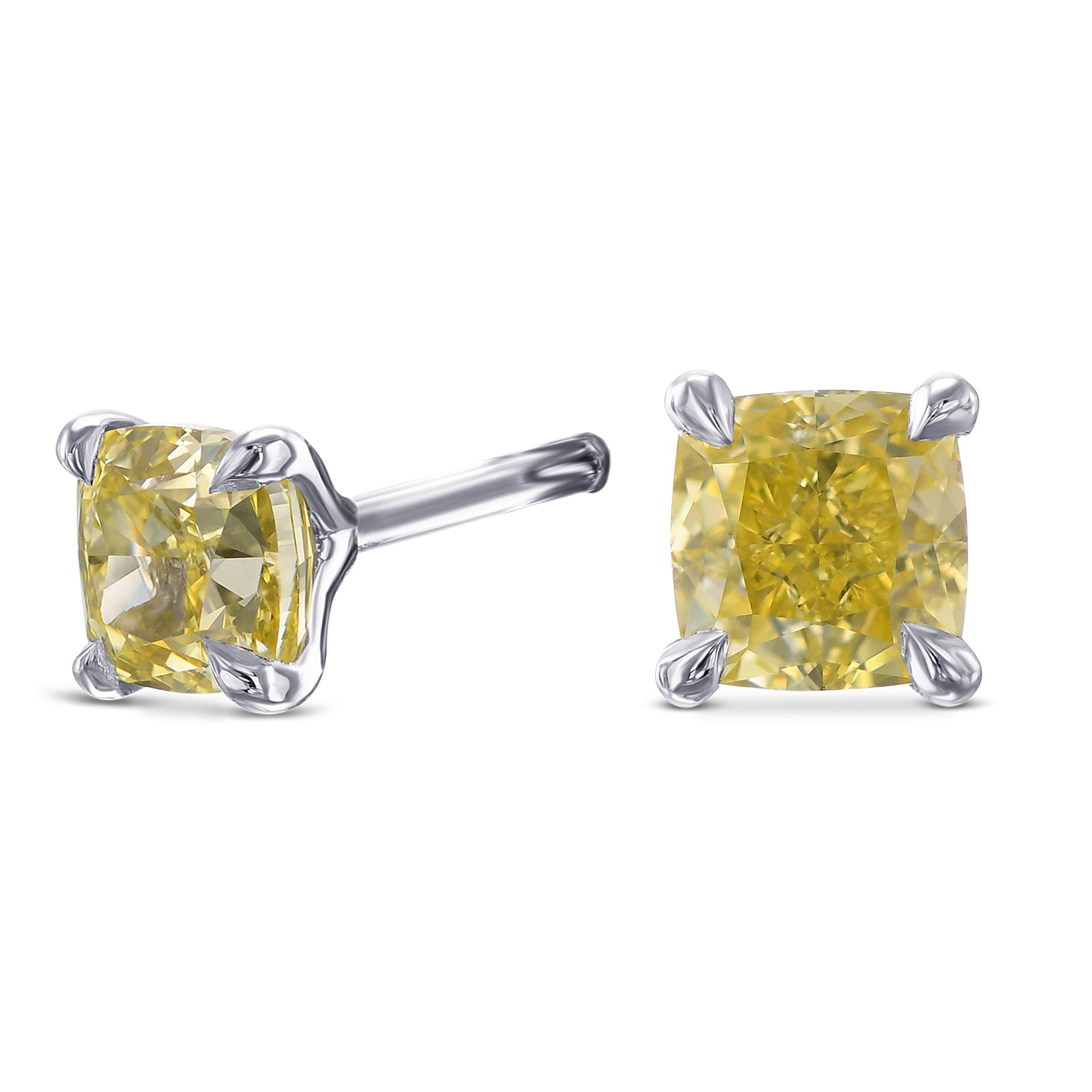 Fancy Intense Yellow Cushion Stud Diamond Earrings