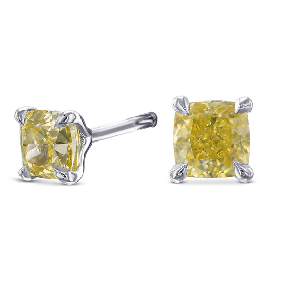 Fancy Intense Yellow Cushion Stud Diamond Earrings