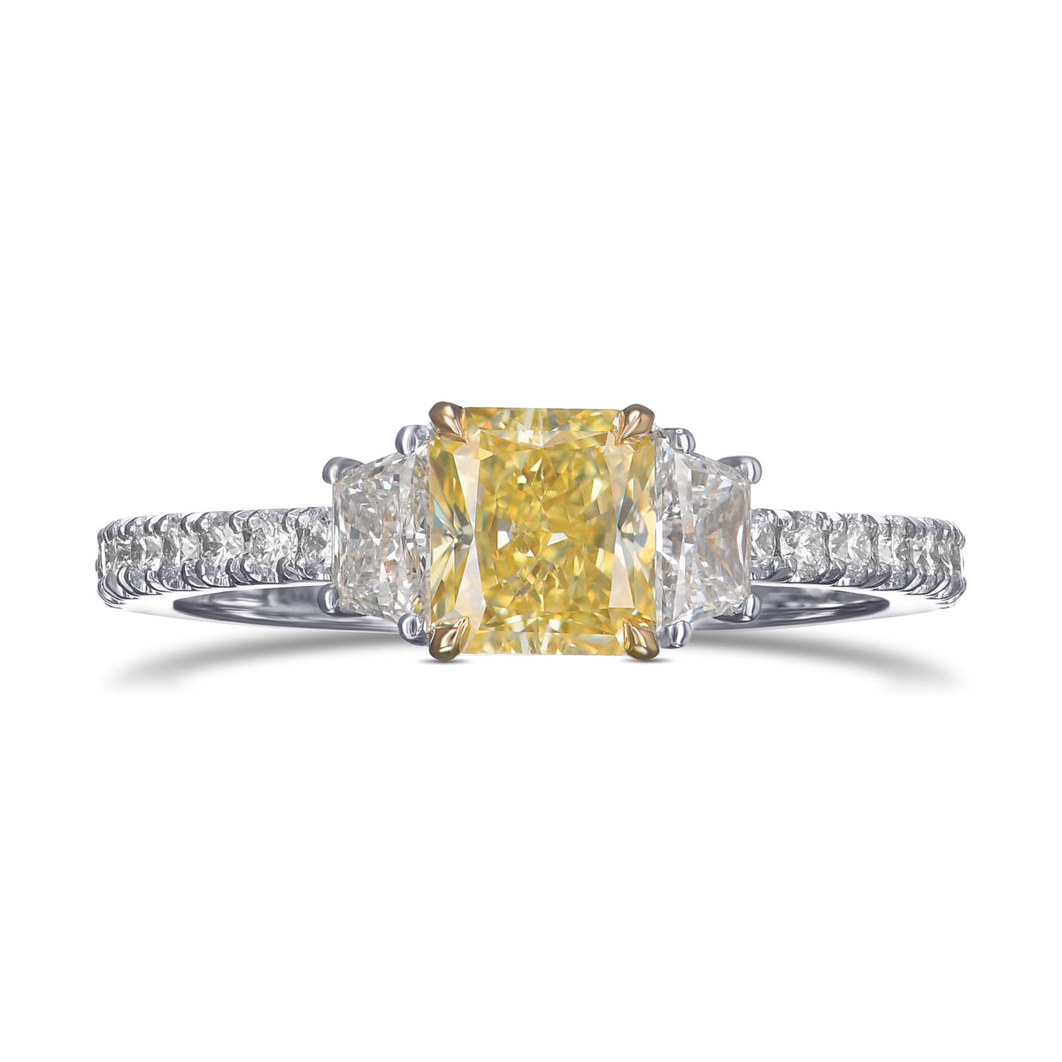Fancy Intense Yellow Radiant 3 Stone Diamond Ring