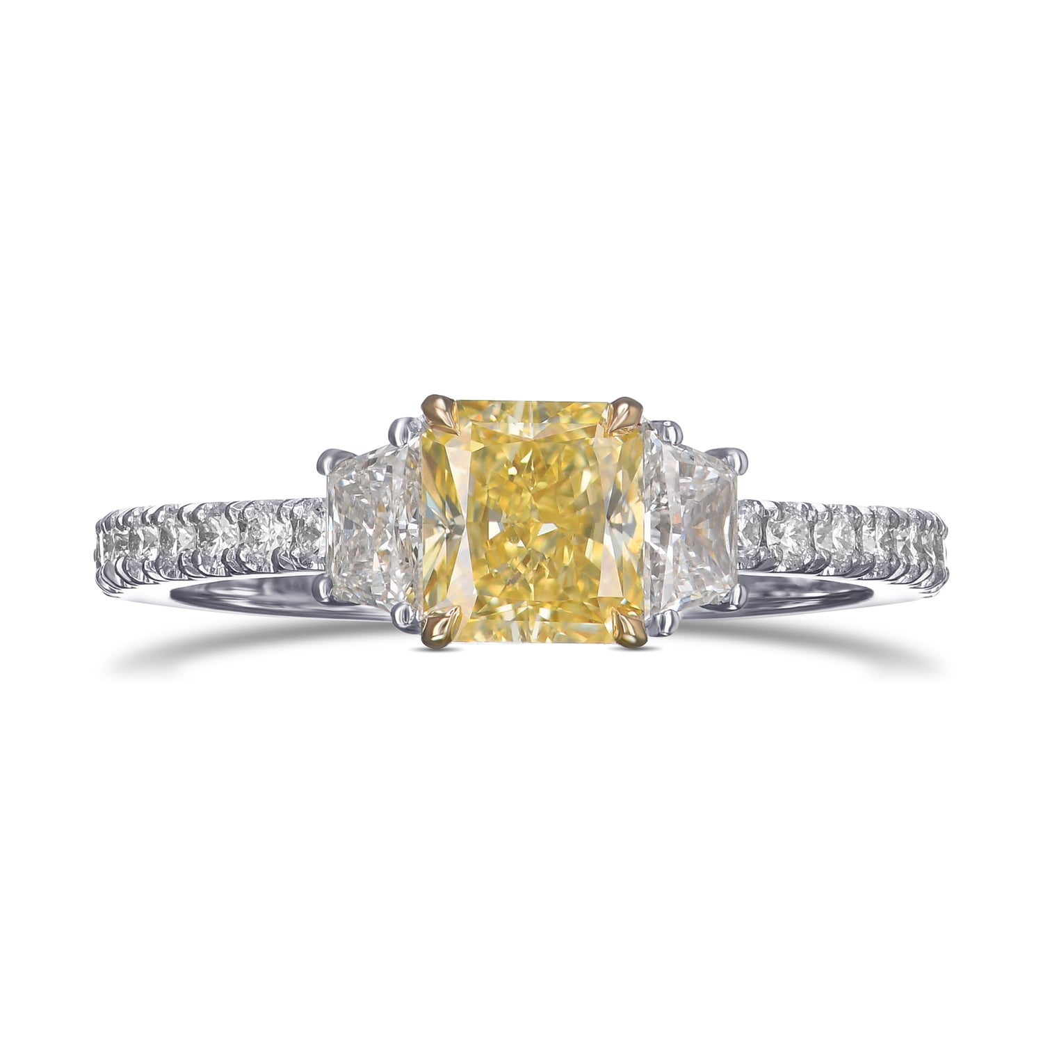 Fancy Intense Yellow Radiant 3 Stone Diamond Ring