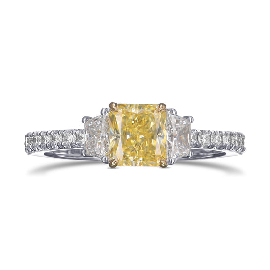 Fancy Intense Yellow Radiant 3 Stone Diamond Ring