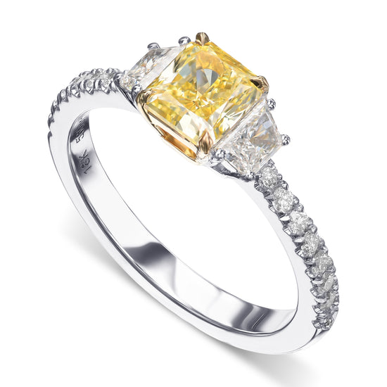 Fancy Intense Yellow Radiant 3 Stone Diamond Ring