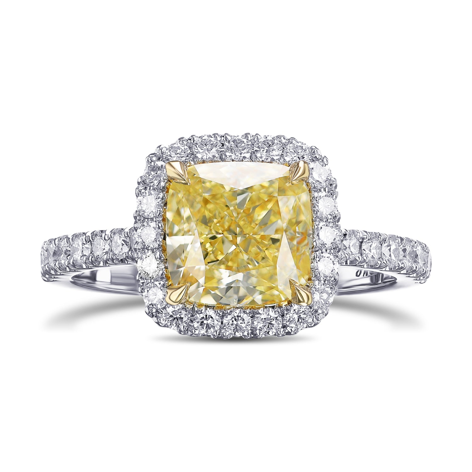 Fancy Yellow Cushion Halo Diamond Engagement & Wedding Ring Set