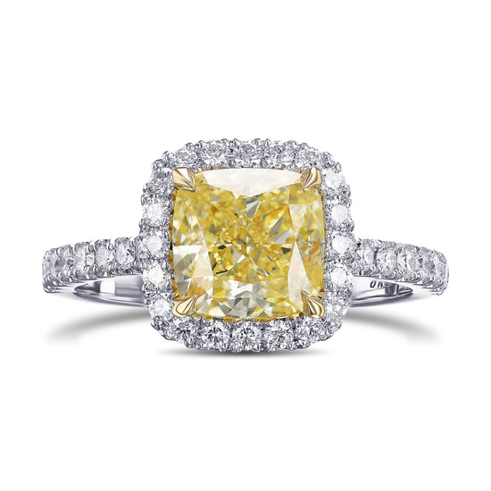 Fancy Yellow Cushion Halo Diamond Engagement & Wedding Ring Set