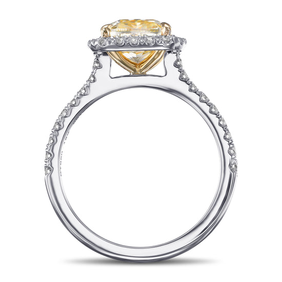 Fancy Yellow Cushion Halo Diamond Engagement & Wedding Ring Set