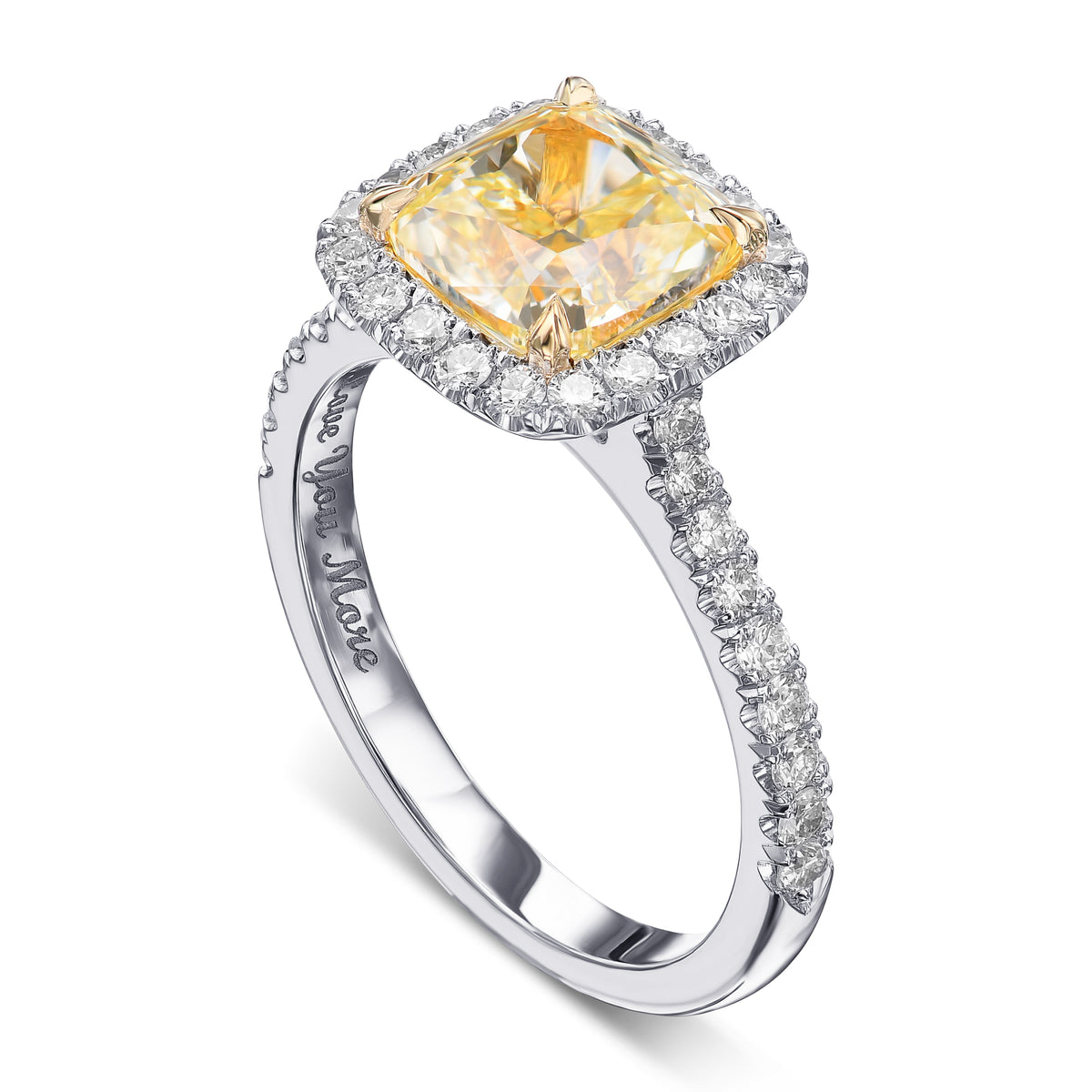 Fancy Yellow Cushion Halo Diamond Engagement & Wedding Ring Set