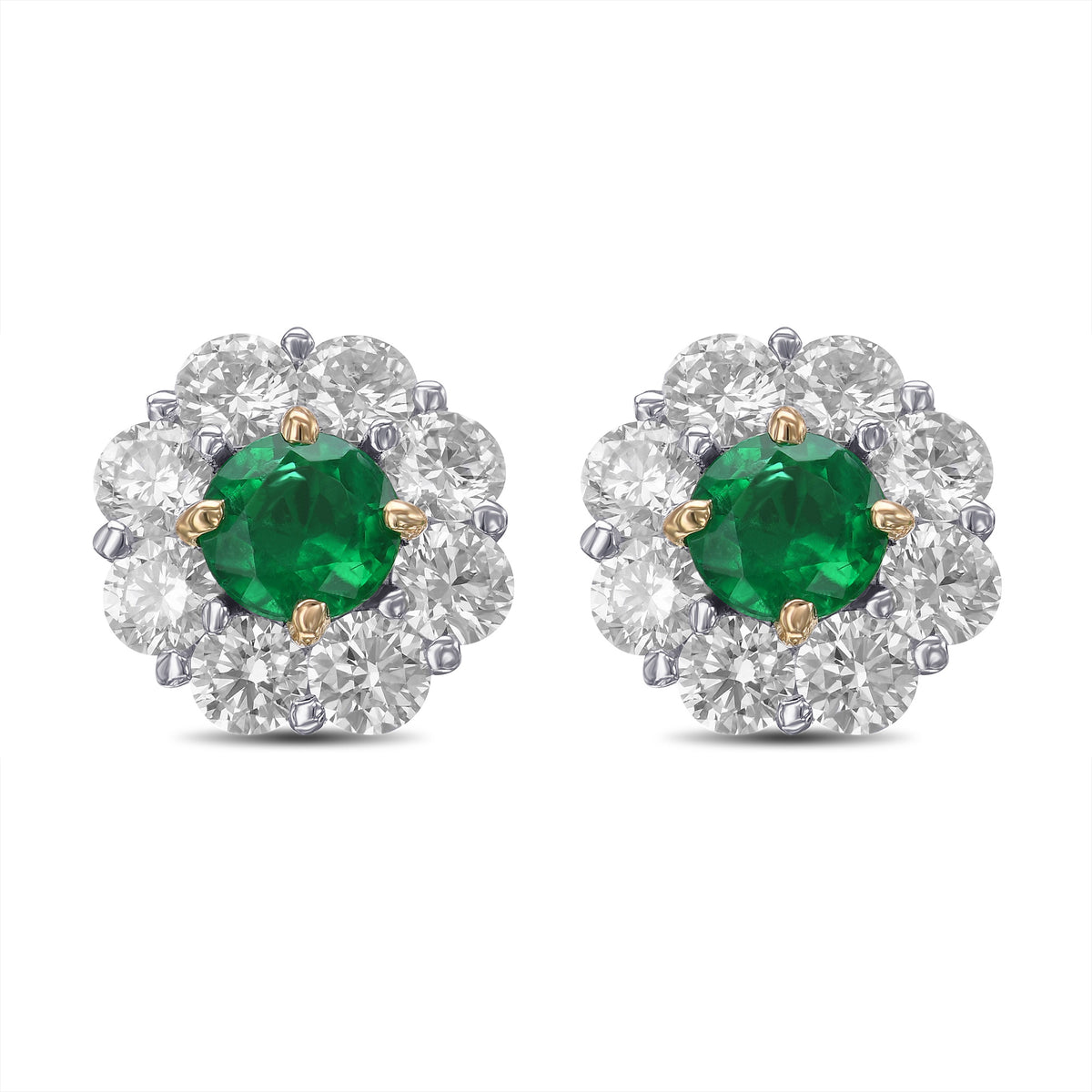 Round Emerald & Diamond Halo Earrings