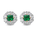 Round Emerald & Diamond Halo Earrings