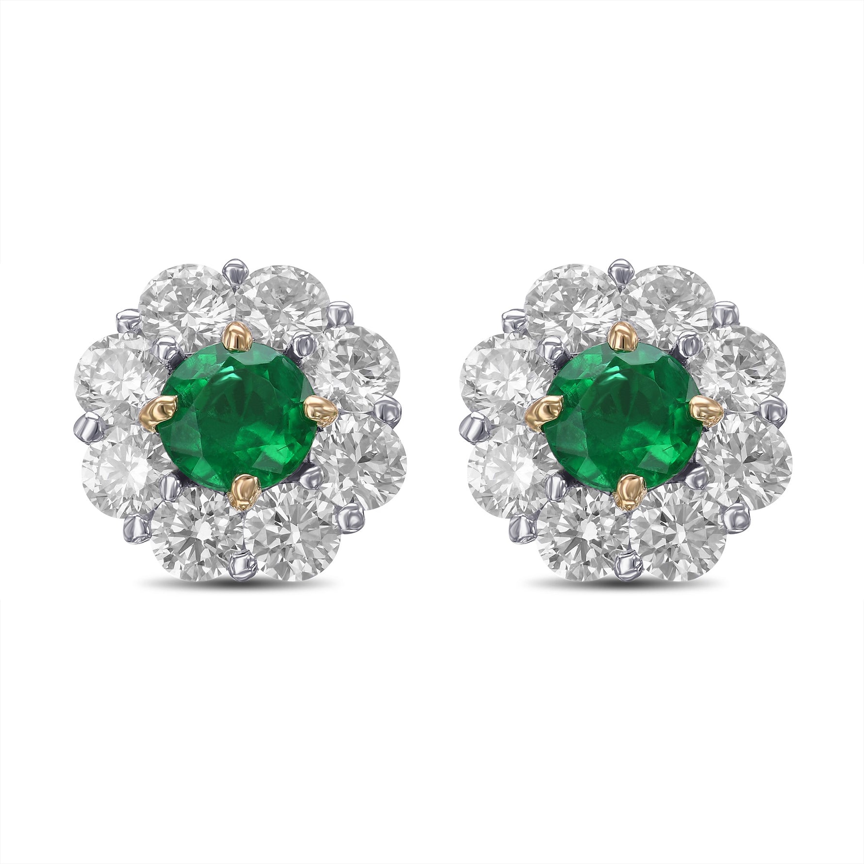 Round Emerald & Diamond Halo Earrings