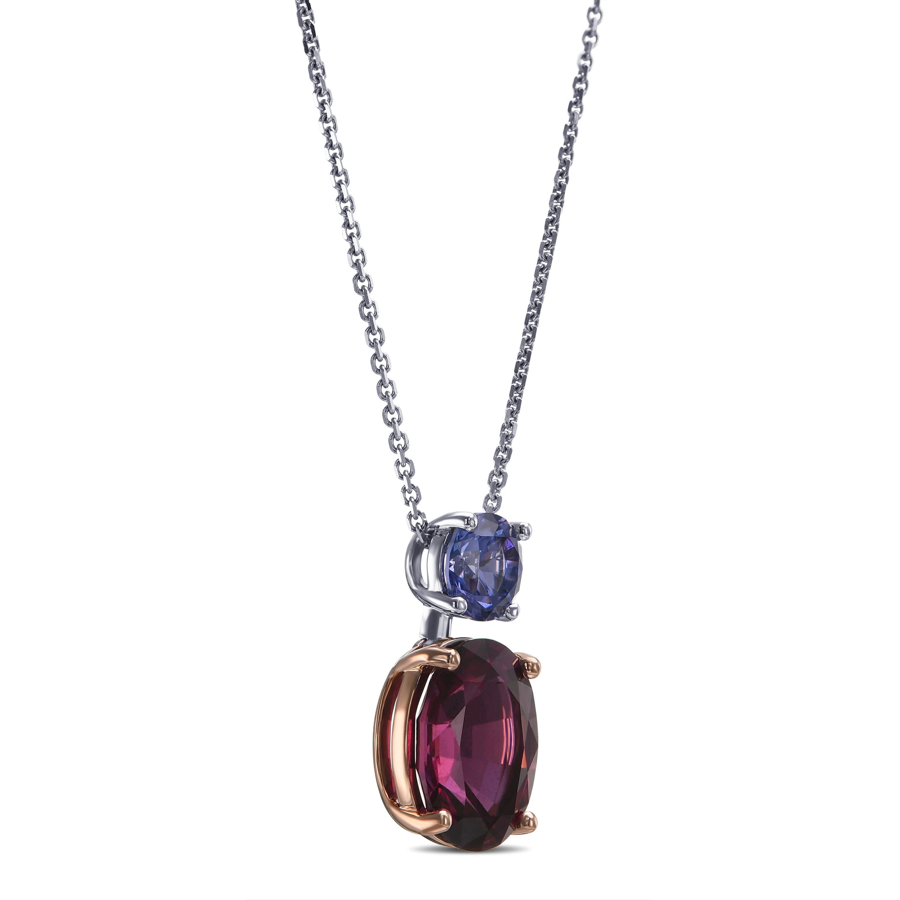 Oval Garnet & Round Tanzanite Pendant