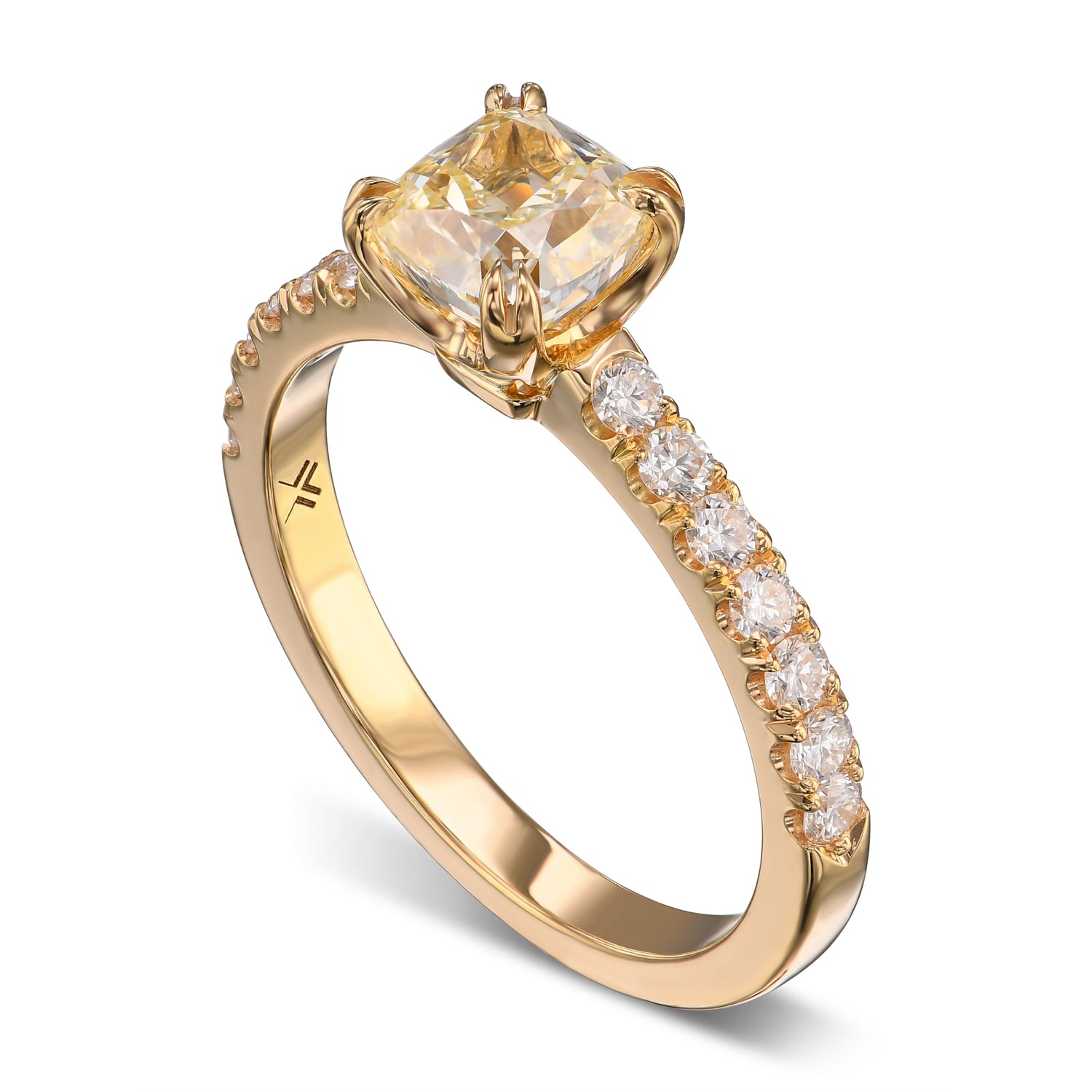 Light Yellow Cushion Side-stone Diamond Ring
