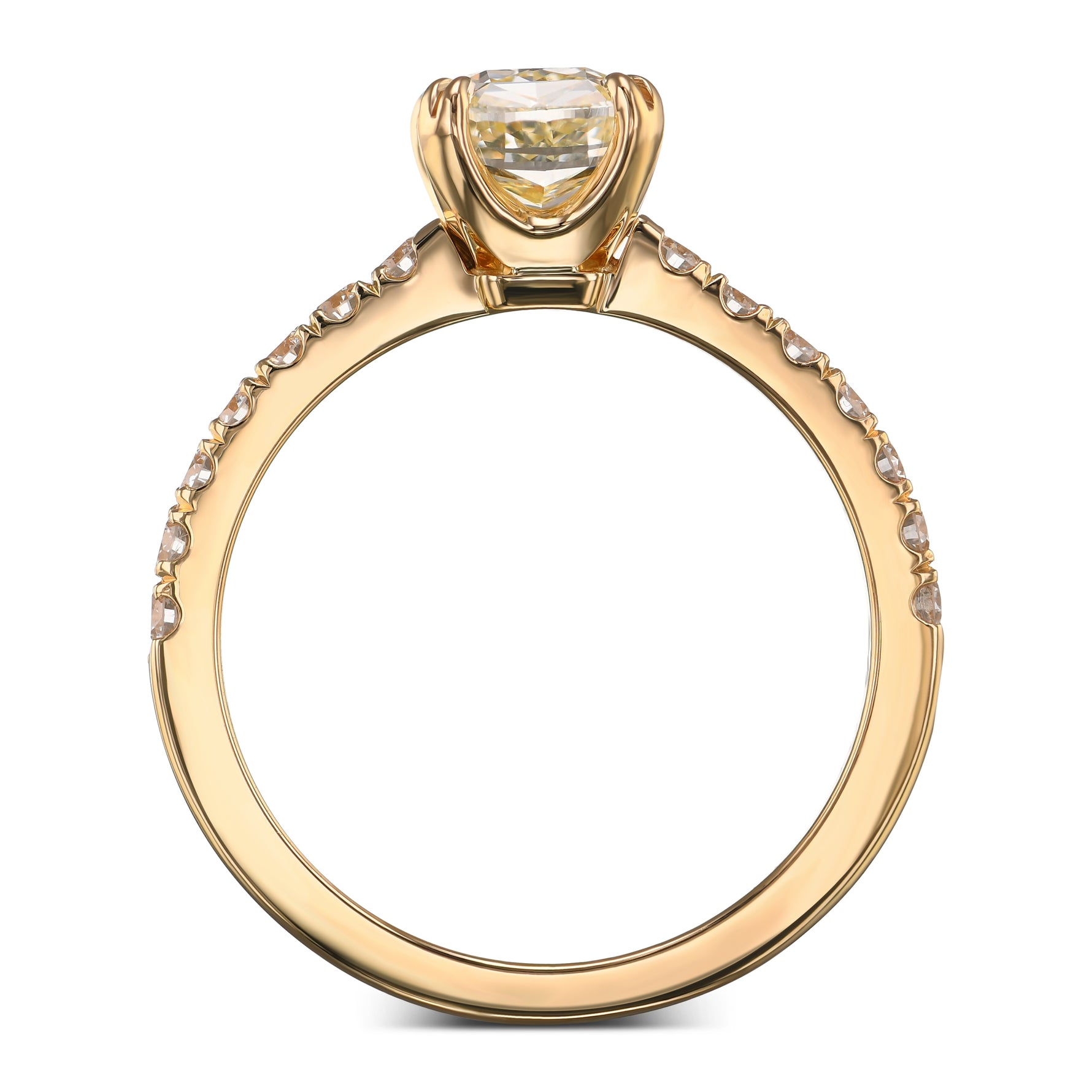 Light Yellow Cushion Side-stone Diamond Ring