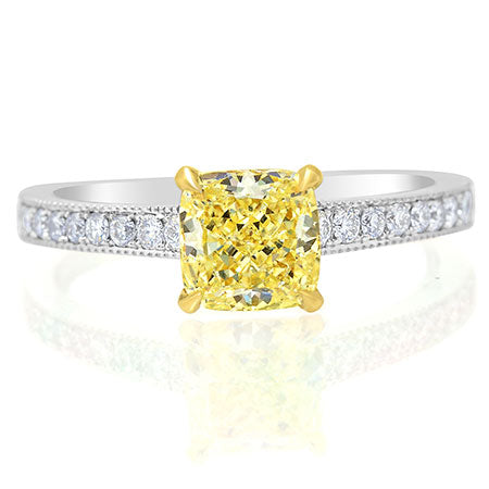 Fancy Light Yellow Cushion Diamond Ring