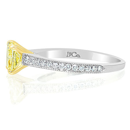 Fancy Light Yellow Cushion Diamond Ring