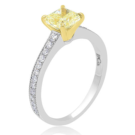 Fancy Light Yellow Cushion Diamond Ring
