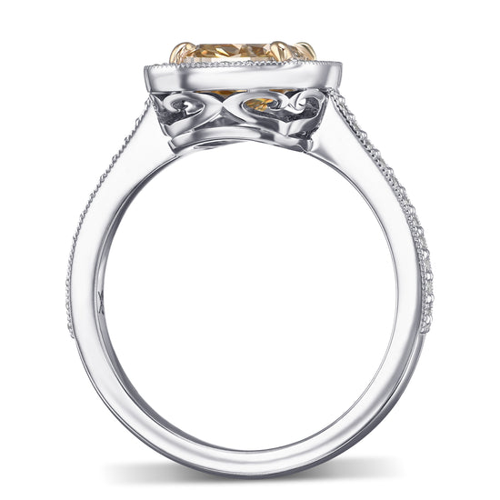 Fancy Brownish Yellow Cushion Halo Diamond Ring