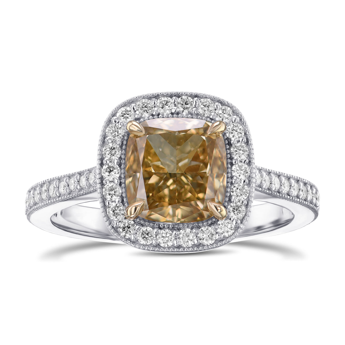 Fancy Brownish Yellow Cushion Halo Diamond Ring