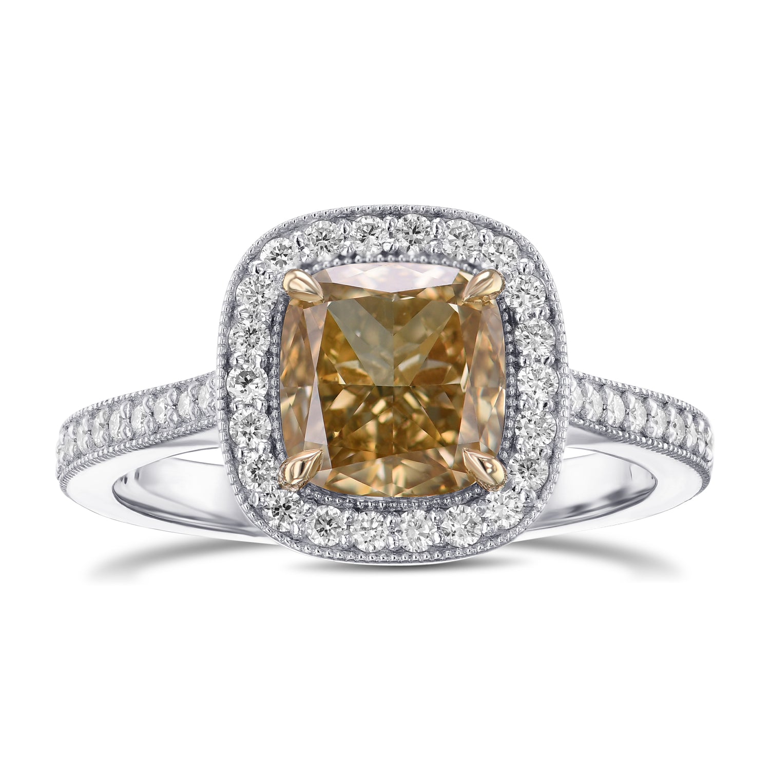 Fancy Brownish Yellow Cushion Halo Diamond Ring