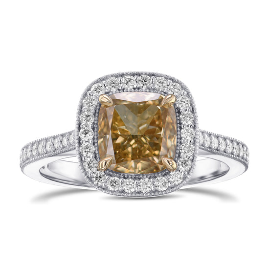 Fancy Brownish Yellow Cushion Halo Diamond Ring
