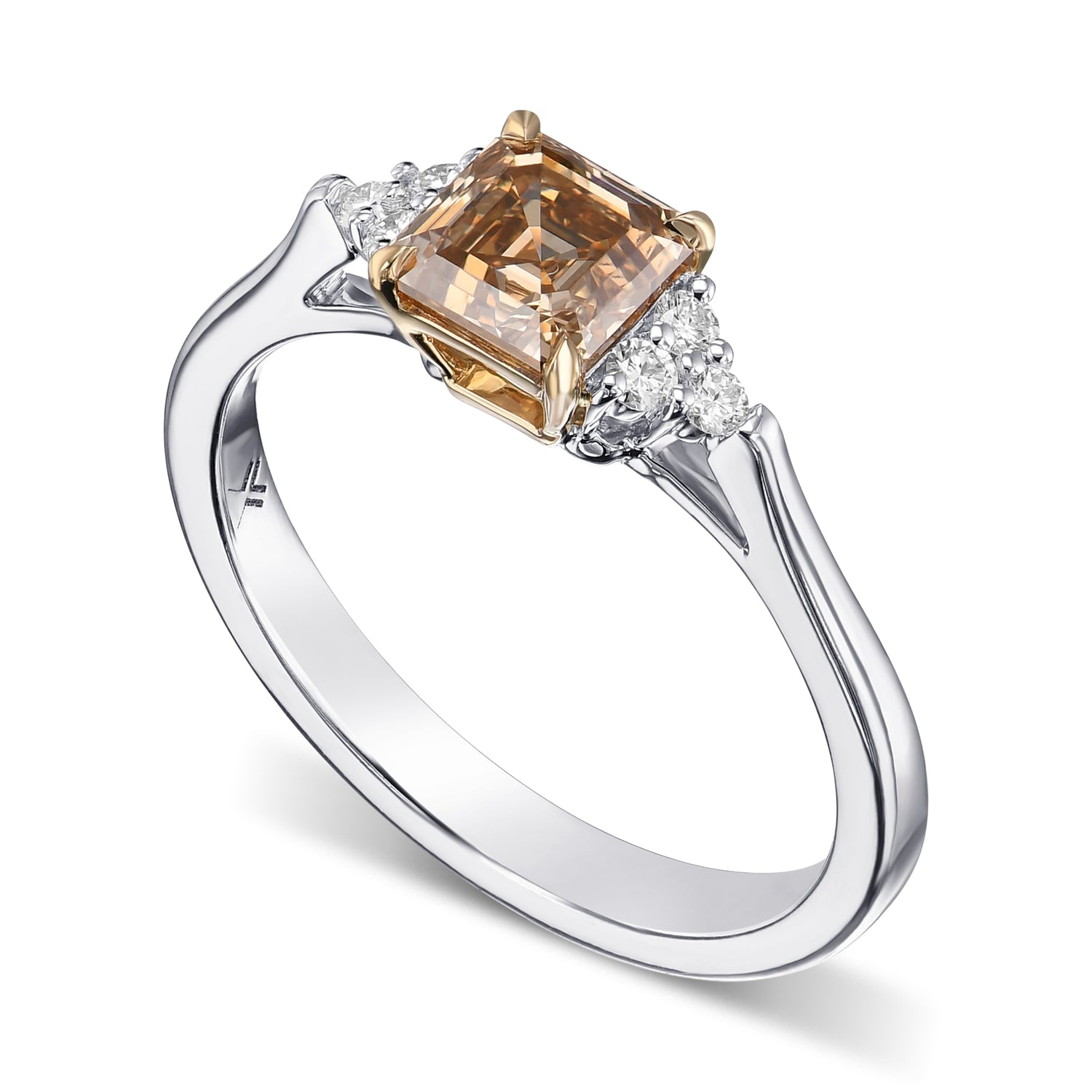 Fancy Brown Yellow Asscher Diamond Engagement & Wedding Ring Set