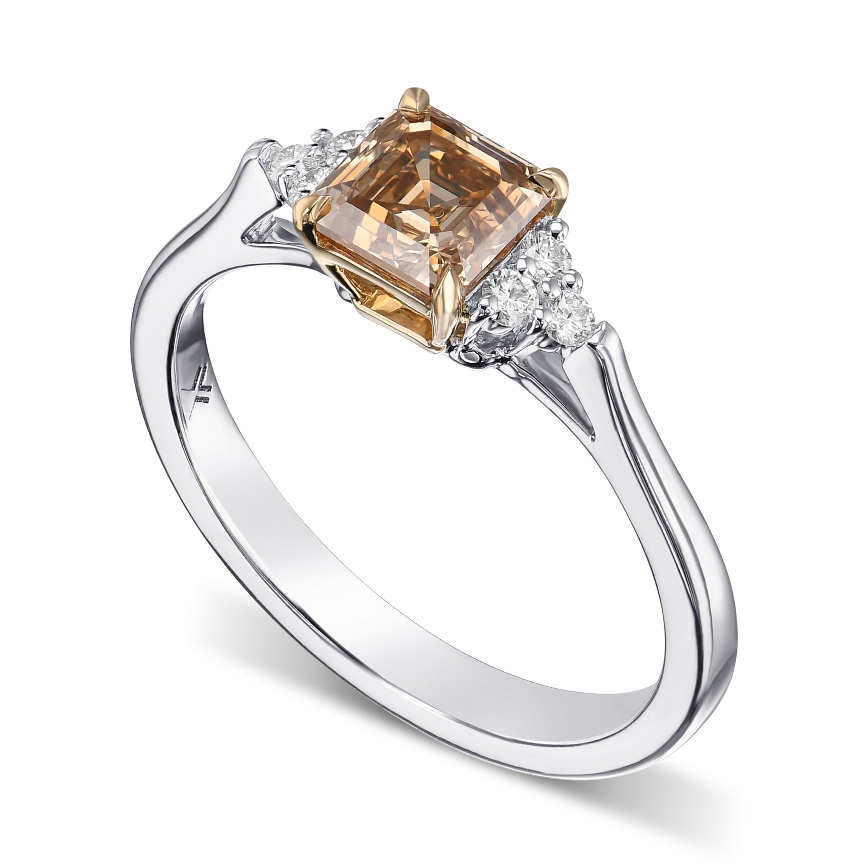 Fancy Brown Yellow Asscher Diamond Engagement & Wedding Ring Set