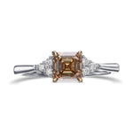 Fancy Brown Yellow Asscher Diamond Engagement & Wedding Ring Set