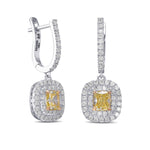   Fancy Yellow Cushion Drop Halo Diamond Earrings