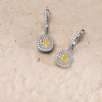   Fancy Yellow Cushion Drop Halo Diamond Earrings