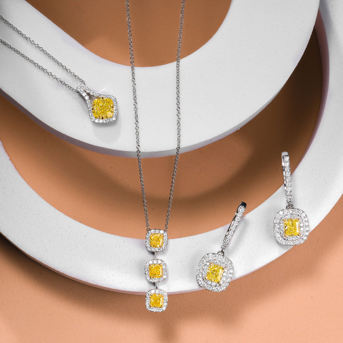   Fancy Yellow Cushion Drop Halo Diamond Earrings