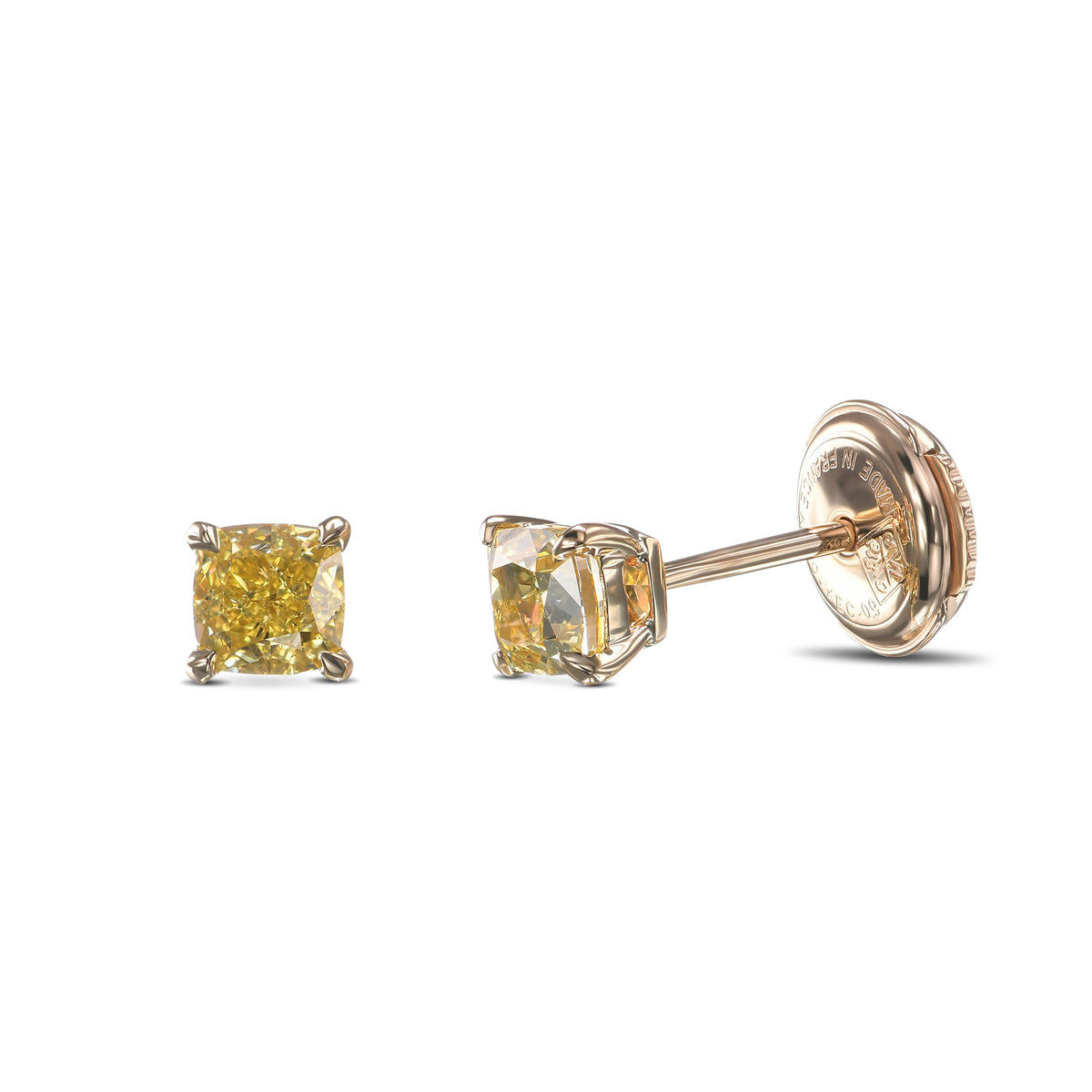  Fancy Yellow Cushion Diamond Stud Earrings