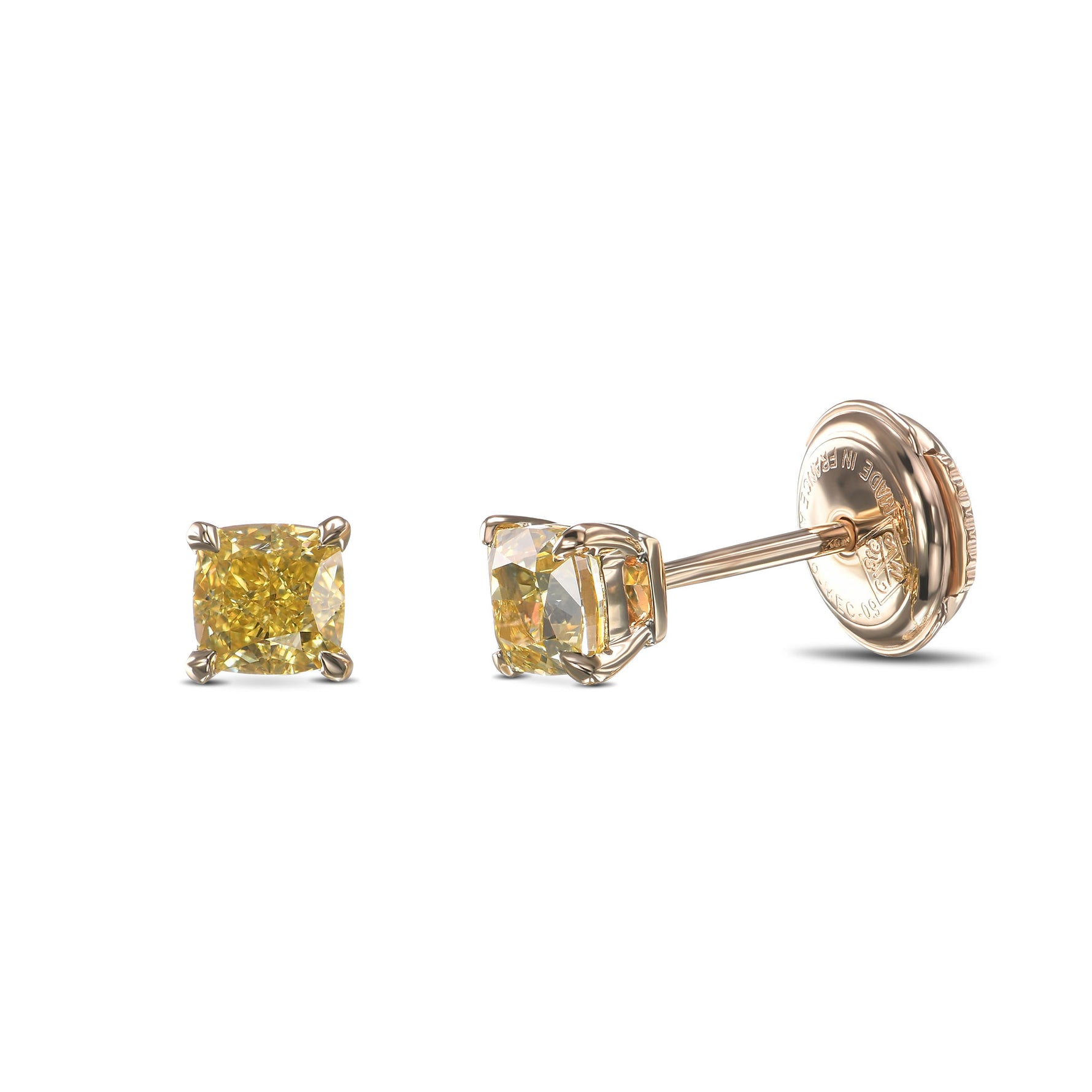  Fancy Yellow Cushion Diamond Stud Earrings
