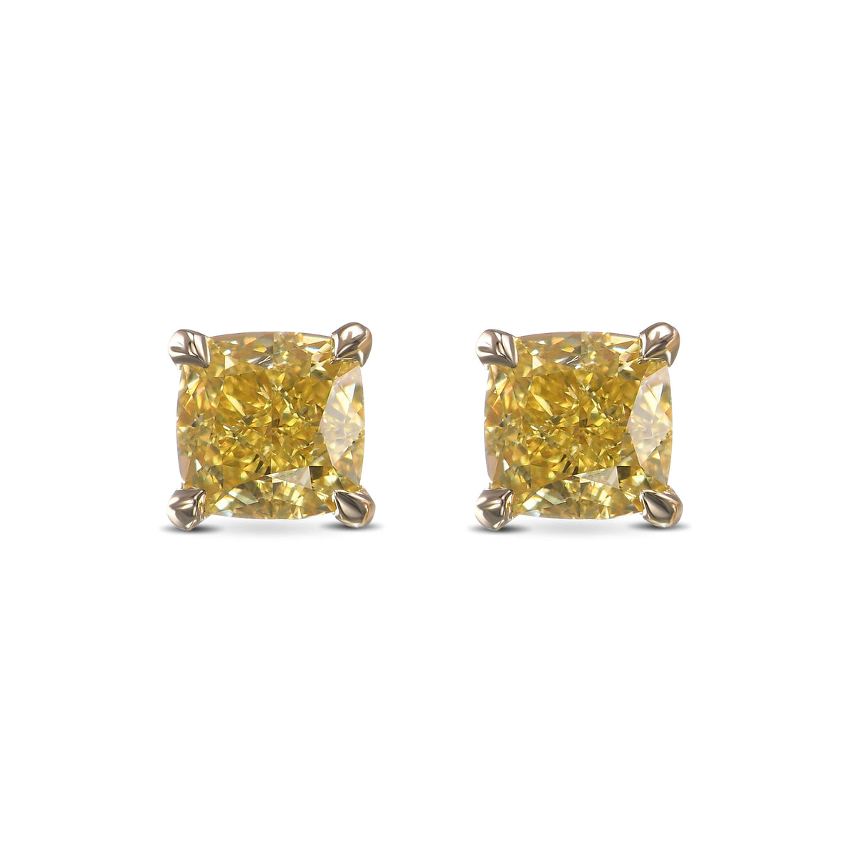  Fancy Yellow Cushion Diamond Stud Earrings