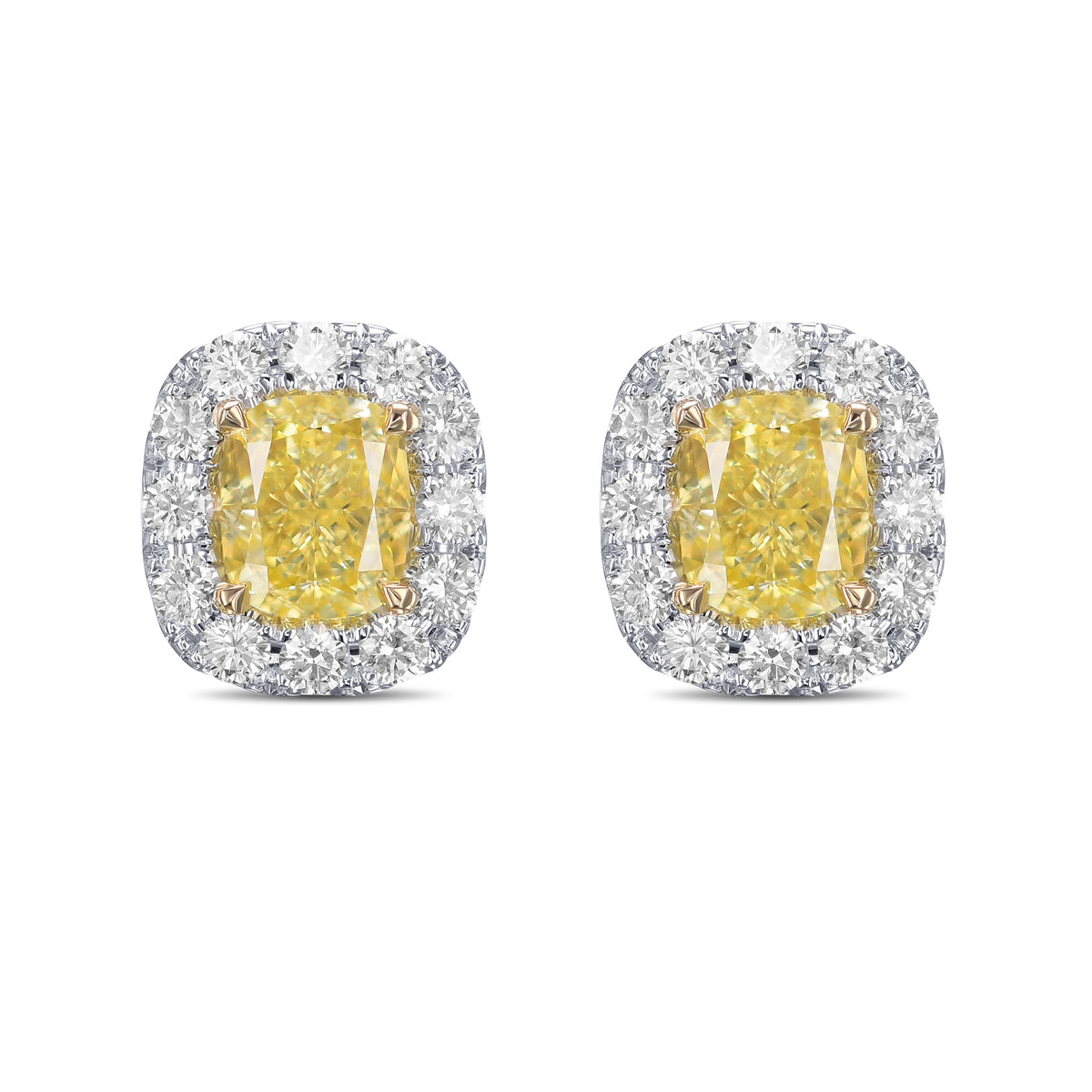 Fancy Intense Yellow Cushion Halo Diamond Earrings