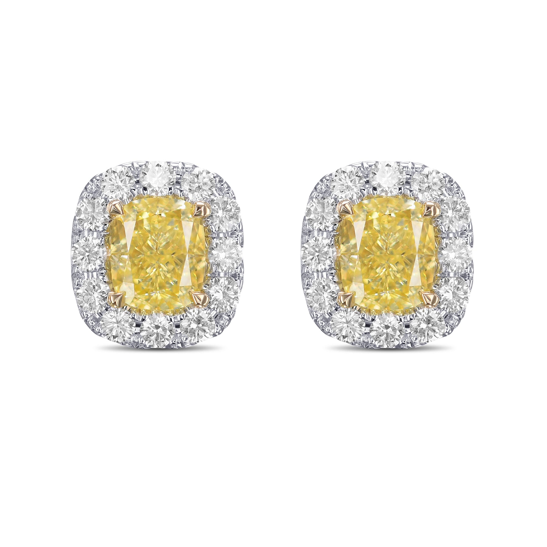 Fancy Intense Yellow Cushion Halo Diamond Earrings