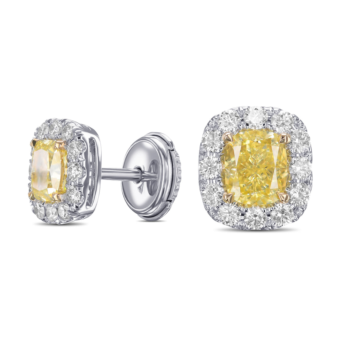 Fancy Intense Yellow Cushion Halo Diamond Earrings