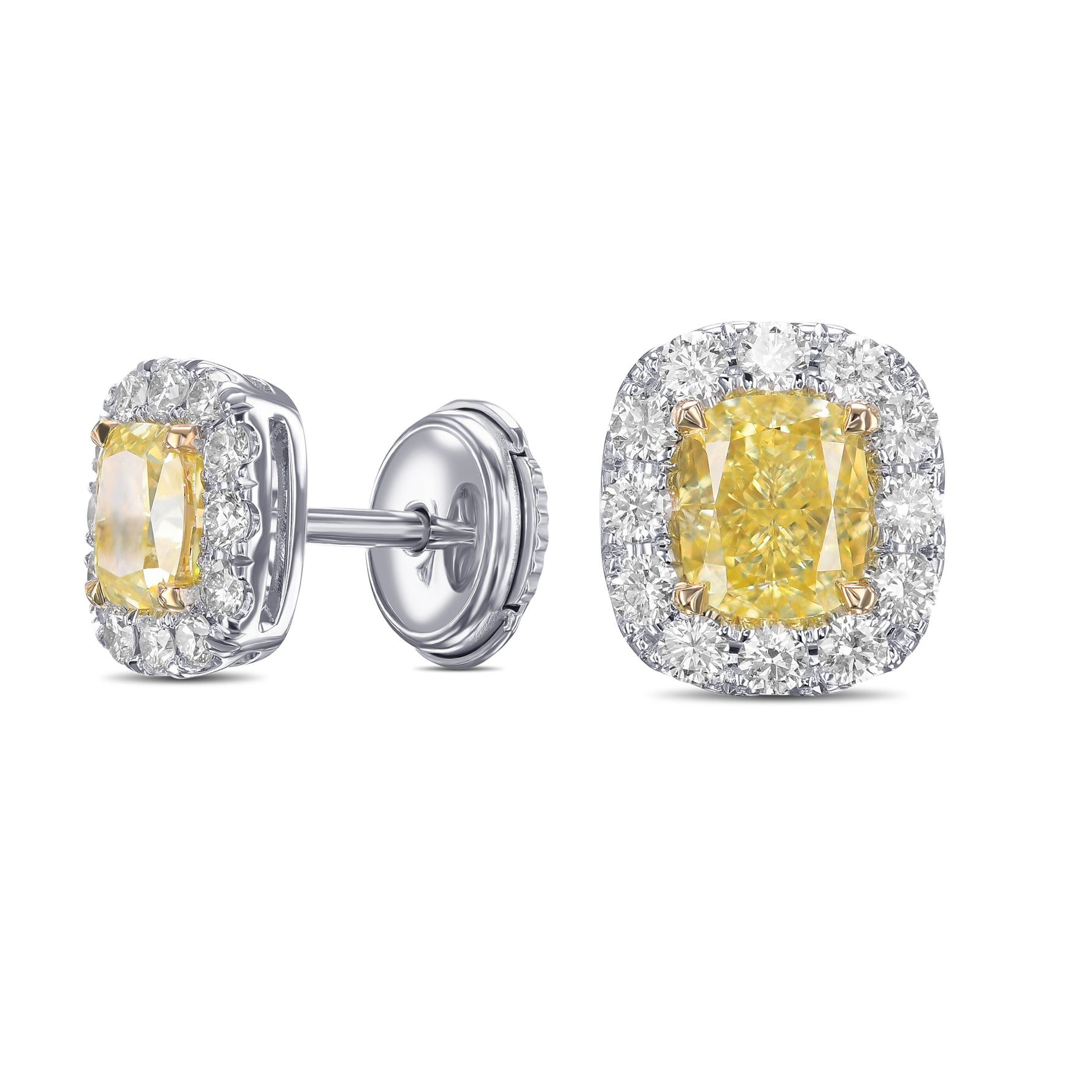 Fancy Intense Yellow Cushion Halo Diamond Earrings