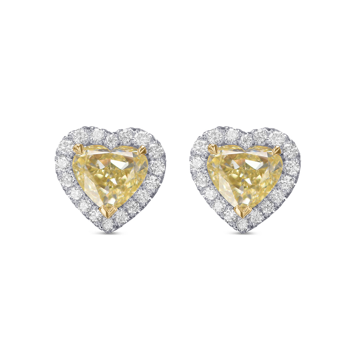  Fancy Yellow Heart Diamond Halo Earrings