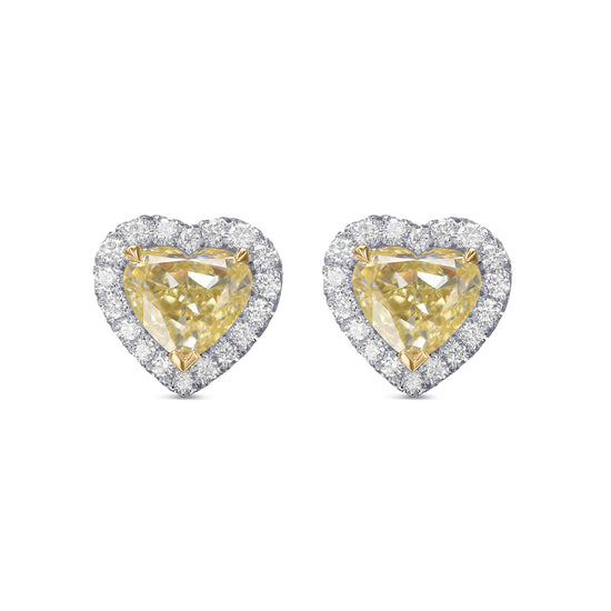  Fancy Yellow Heart Diamond Halo Earrings