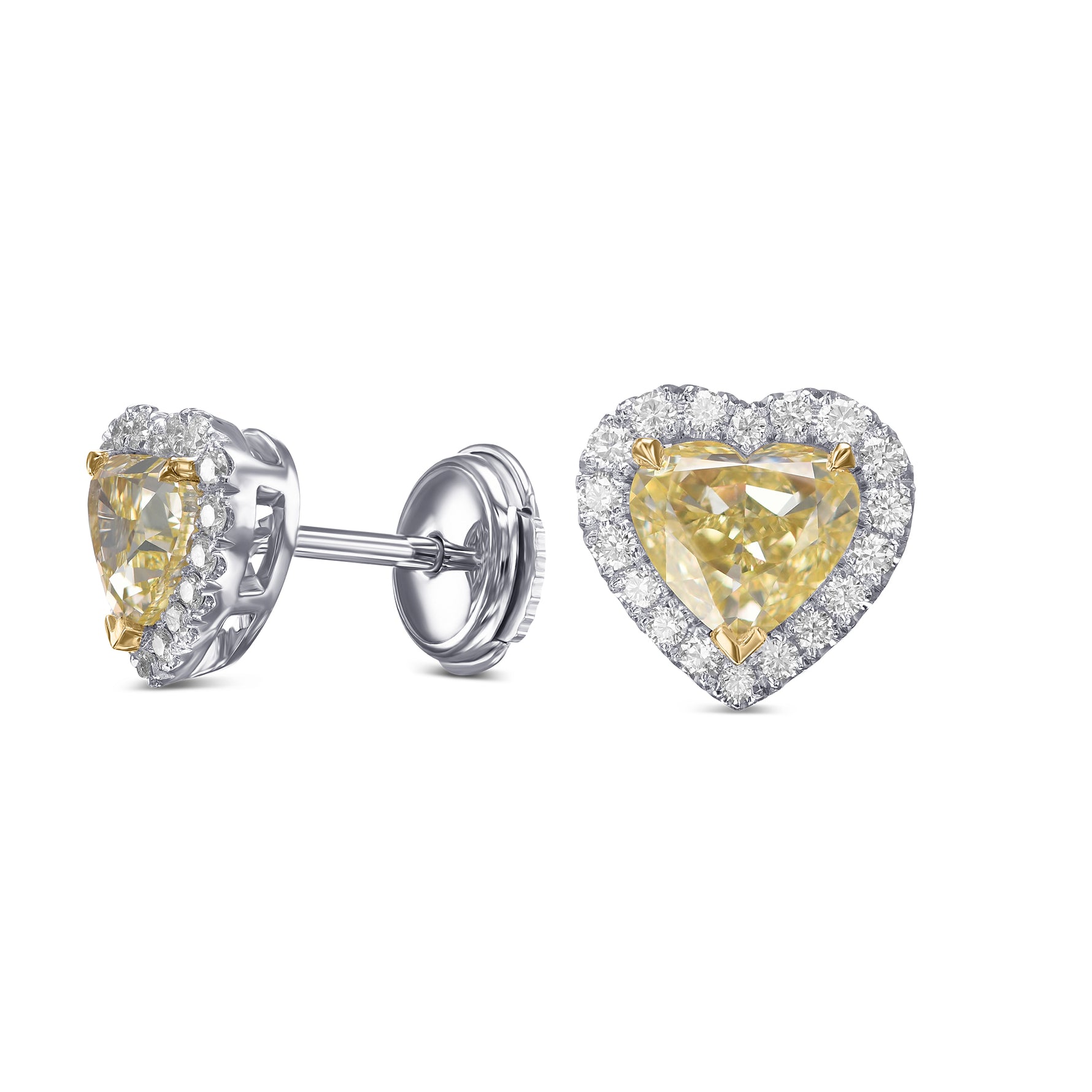  Fancy Yellow Heart Diamond Halo Earrings