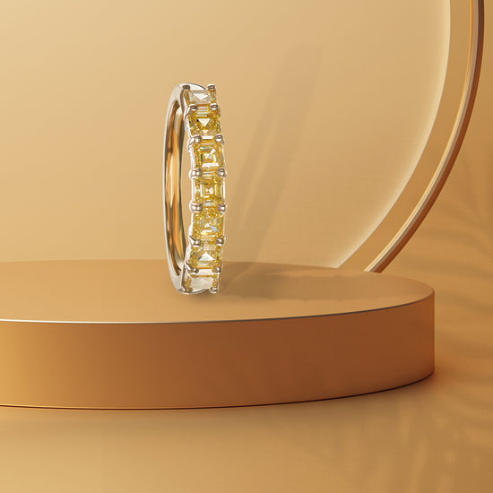 Fancy Intense Yellow Asscher Band Diamond Ring