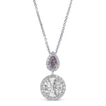 Round "D" Color & Fancy Intense Pink Purple Pear Drop Halo Diamond Pendant