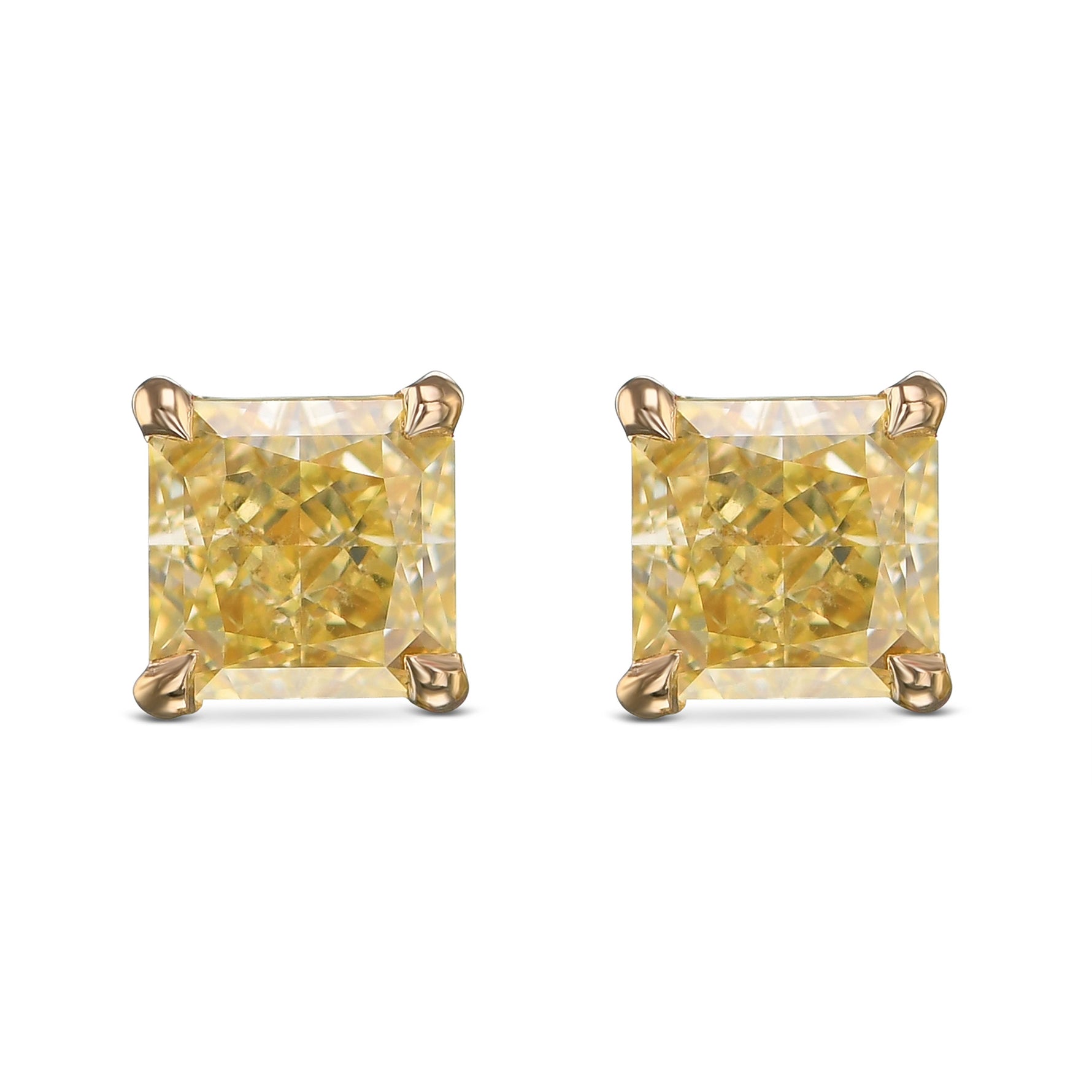 Fancy Yellow Radiant Stud Diamond Earrings