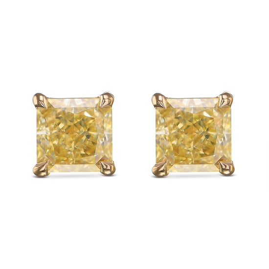 Fancy Yellow Radiant Stud Diamond Earrings