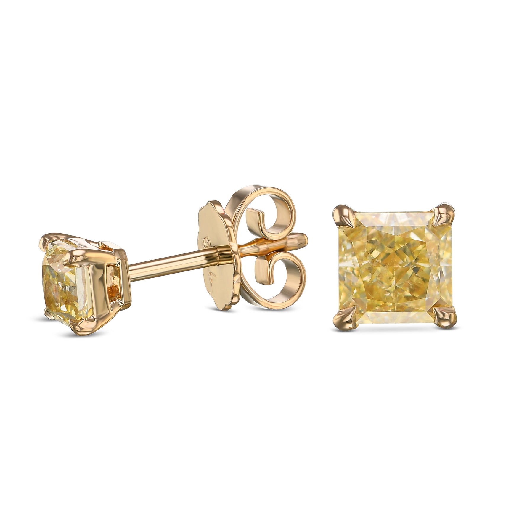 Fancy Yellow Radiant Stud Diamond Earrings