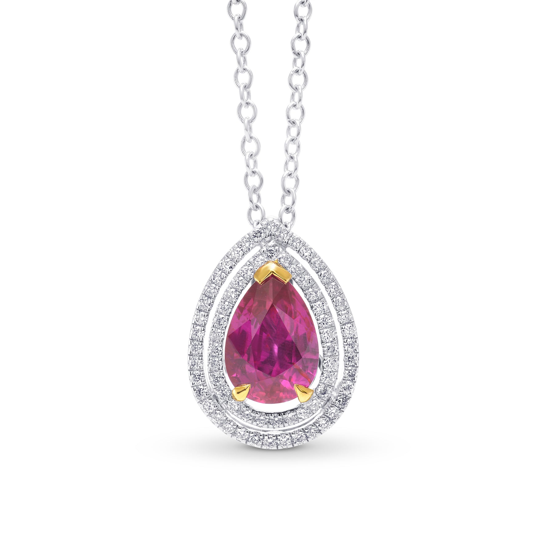 Natural Unheated Ruby and Diamond Double Halo Pendant