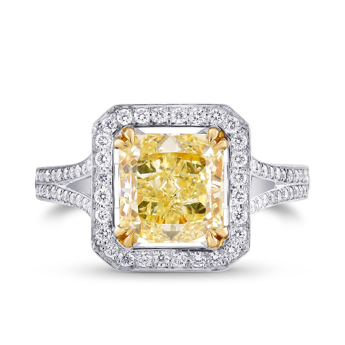  Y-Z Radiant Cut Halo Diamond Ring 
