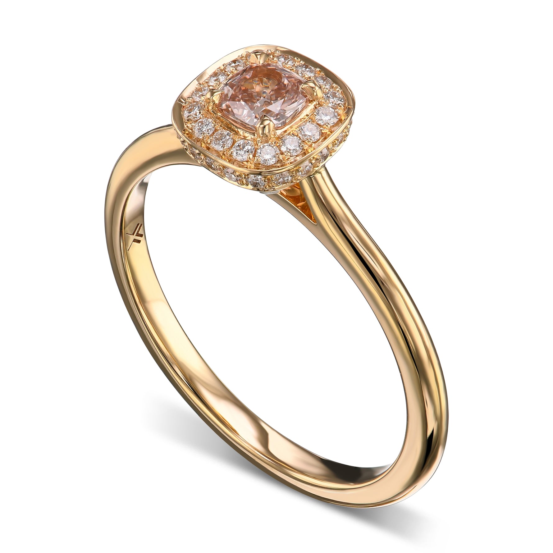 Fancy Brownish Pink Cushion 3D Halo Diamond Ring