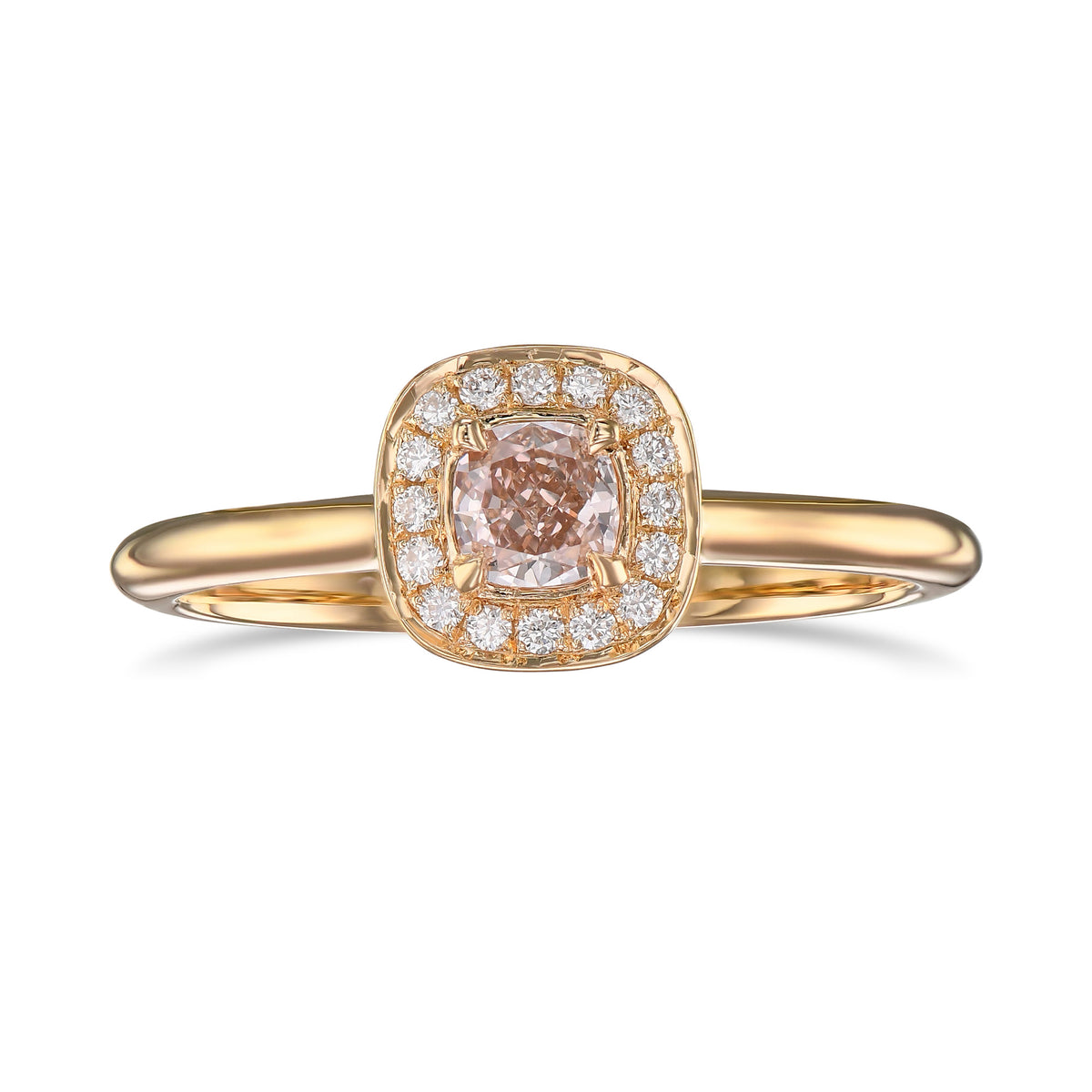 Fancy Brownish Pink Cushion 3D Halo Diamond Ring