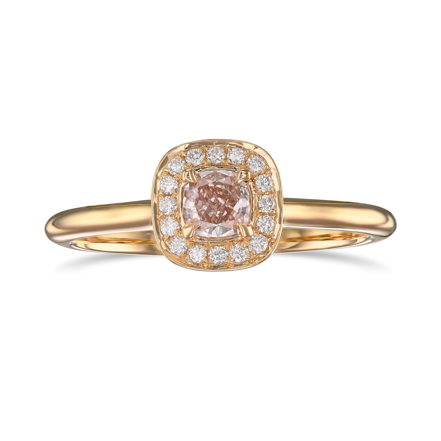 Fancy Brownish Pink Cushion 3D Halo Diamond Ring