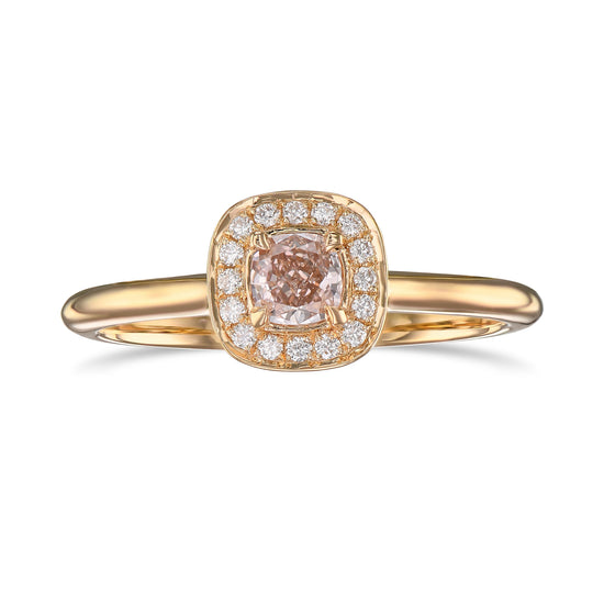Fancy Brownish Pink Cushion 3D Halo Diamond Ring